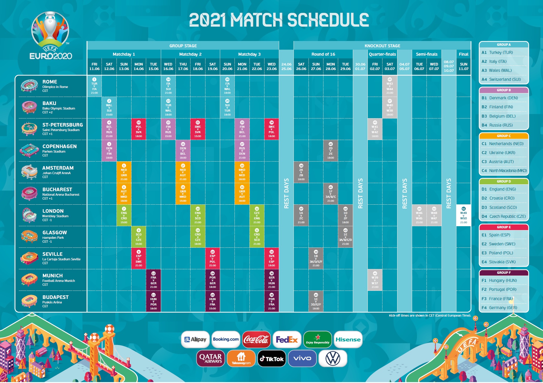 UEFA EURO 2020 Updated Match Schedule Available Glasgow UEFA EURO 2020